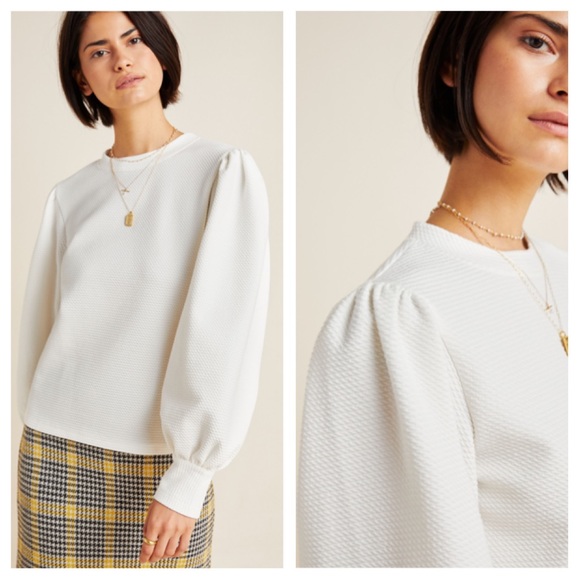 ❌SOLD❌ Anthro Ivory Shannon Balloon Sleeve Top - Picture 2 of 8